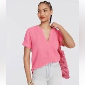 NWT J. Crew Short Sleeve Vibrant Pink Gauze Cotton Top Sz Small